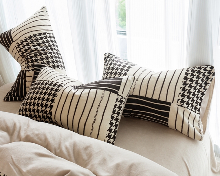 91家纺网 家纺一手货源 找家纺 千朵2022新款牛奶绒系列四件套 黑白涂鸦