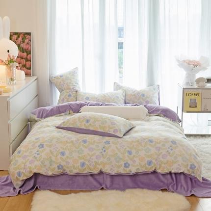 千朵2022新款牛奶绒系列四件套 花间密语