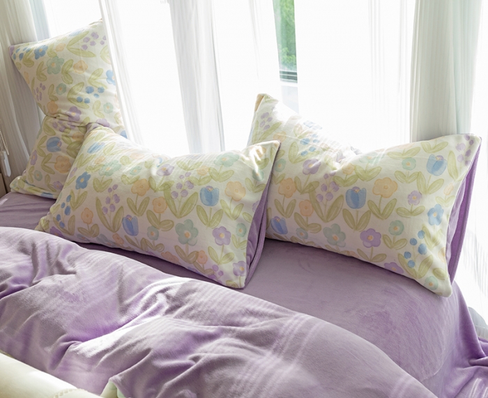 91家纺网 家纺一手货源 找家纺 千朵2022新款牛奶绒系列四件套 花间密语