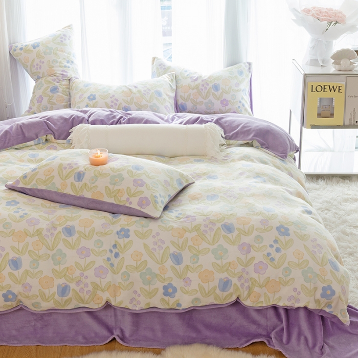 91家纺网 家纺一手货源 找家纺 千朵2022新款牛奶绒系列四件套 花间密语