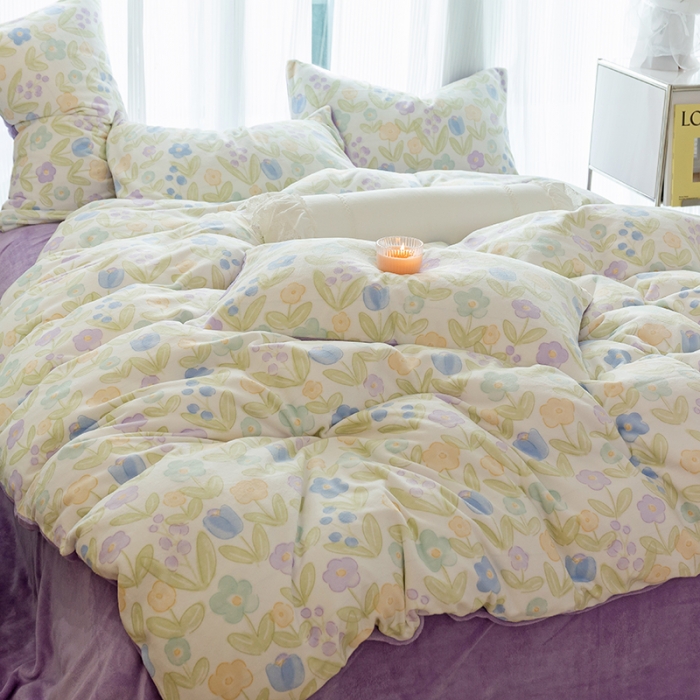 91家纺网 家纺一手货源 找家纺 千朵2022新款牛奶绒系列四件套 花间密语