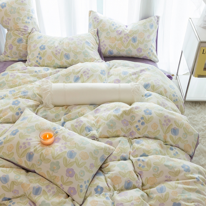 91家纺网 家纺一手货源 找家纺 千朵2022新款牛奶绒系列四件套 花间密语