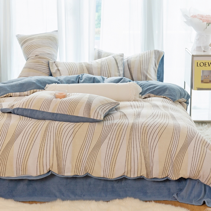 91家纺网 家纺一手货源 找家纺 千朵2022新款牛奶绒系列四件套 卡洛