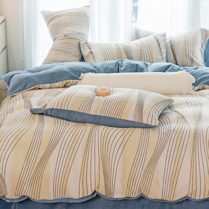 91家纺网 家纺一手货源 找家纺 千朵2022新款牛奶绒系列四件套 卡洛