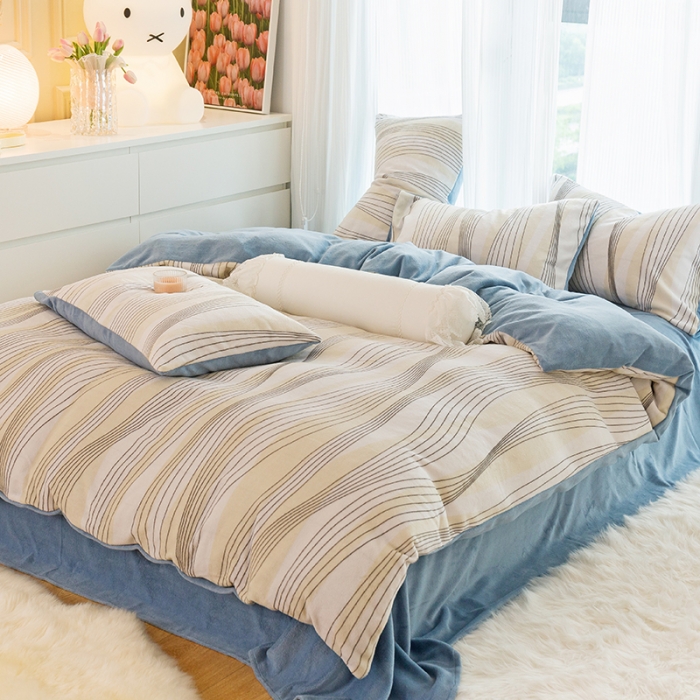 91家纺网 家纺一手货源 找家纺 千朵2022新款牛奶绒系列四件套 卡洛