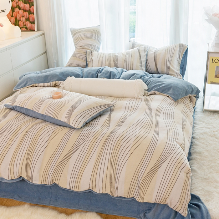 91家纺网 家纺一手货源 找家纺 千朵2022新款牛奶绒系列四件套 卡洛