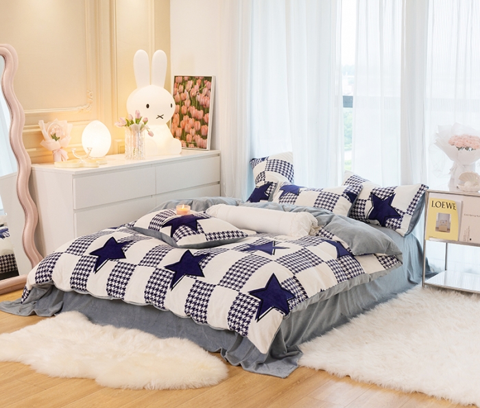 91家纺网 家纺一手货源 找家纺 千朵2022新款牛奶绒系列四件套 星之所向