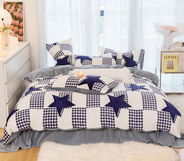 91家纺网 家纺一手货源 找家纺 千朵2022新款牛奶绒系列四件套 星之所向