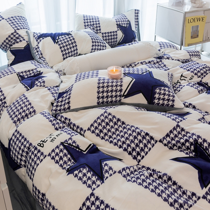 91家纺网 家纺一手货源 找家纺 千朵2022新款牛奶绒系列四件套 星之所向