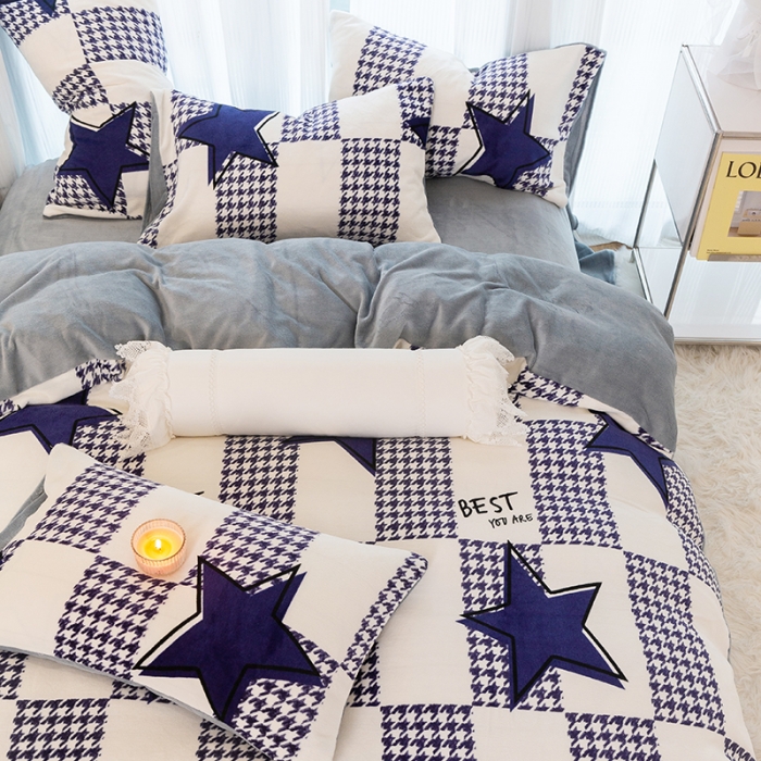 91家纺网 家纺一手货源 找家纺 千朵2022新款牛奶绒系列四件套 星之所向