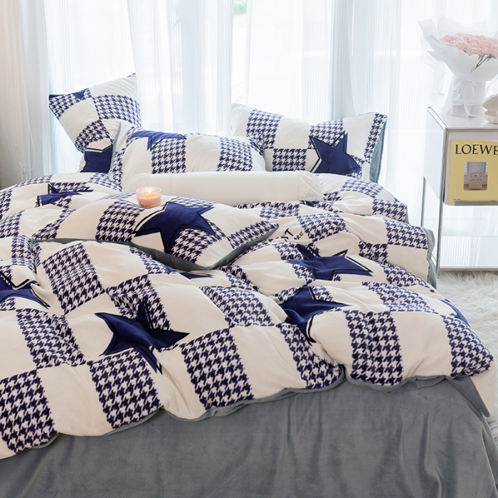 91家纺网 家纺一手货源 找家纺 千朵2022新款牛奶绒系列四件套 星之所向