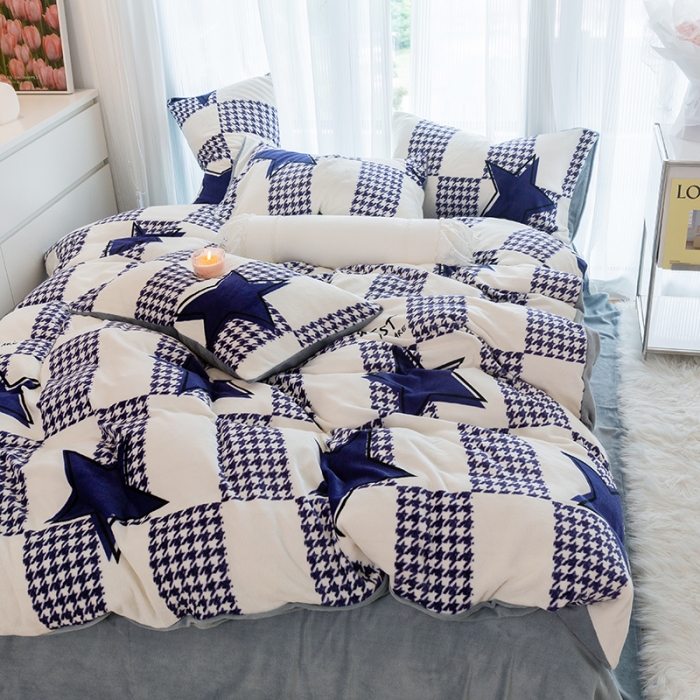 91家纺网 家纺一手货源 找家纺 千朵2022新款牛奶绒系列四件套 星之所向