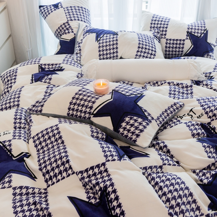 91家纺网 家纺一手货源 找家纺 千朵2022新款牛奶绒系列四件套 星之所向