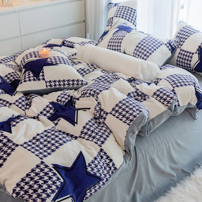 91家纺网 家纺一手货源 找家纺 千朵2022新款牛奶绒系列四件套 星之所向