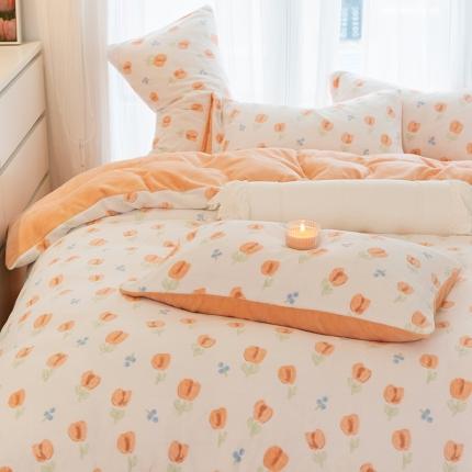 千朵2022新款牛奶绒系列四件套 郁金香-橙
