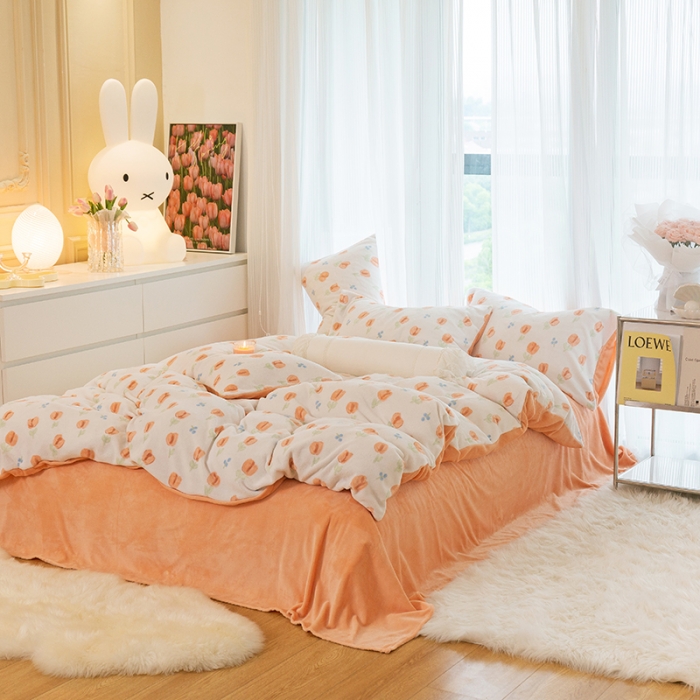 91家纺网 家纺一手货源 找家纺 千朵2022新款牛奶绒系列四件套 郁金香-橙