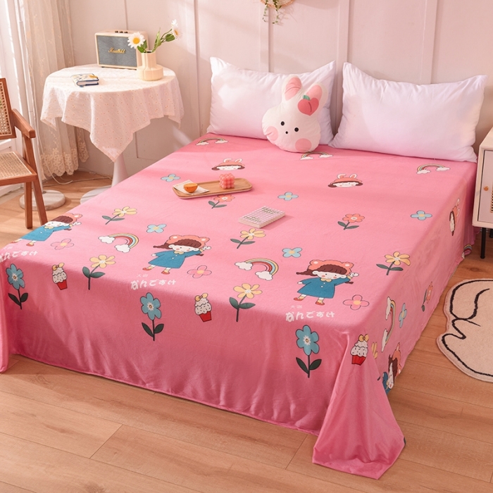 91家纺网 家纺一手货源 找家纺 甜之梦 2025新款水晶绒单品印花床单 彩虹女孩