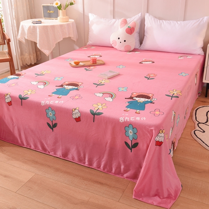 91家纺网 家纺一手货源 找家纺 甜之梦 2025新款水晶绒单品印花床单 彩虹女孩