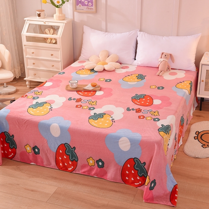 91家纺网 家纺一手货源 找家纺 甜之梦 2025新款水晶绒单品印花床单 草莓格