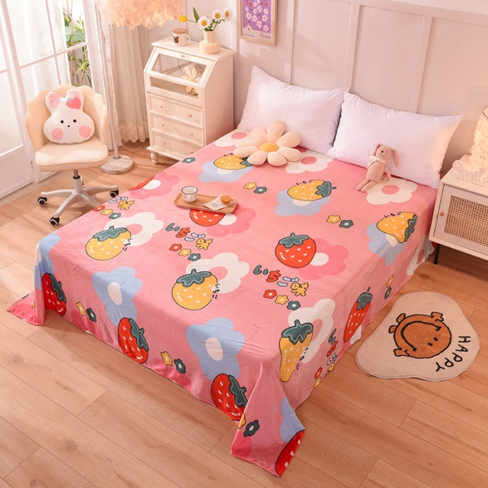 91家纺网 家纺一手货源 找家纺 甜之梦 2025新款水晶绒单品印花床单 草莓格