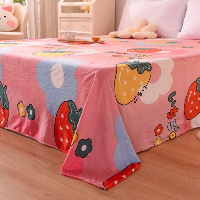 91家纺网 家纺一手货源 找家纺 甜之梦 2025新款水晶绒单品印花床单 草莓格