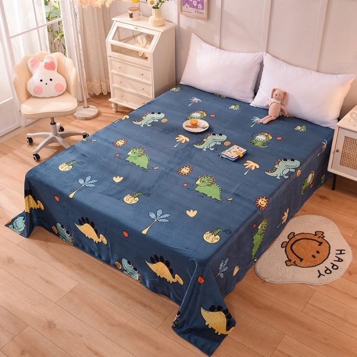 91家纺网 家纺一手货源 找家纺 甜之梦 2025新款水晶绒单品印花床单 呆萌恐龙