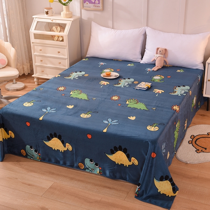 91家纺网 家纺一手货源 找家纺 甜之梦 2025新款水晶绒单品印花床单 呆萌恐龙