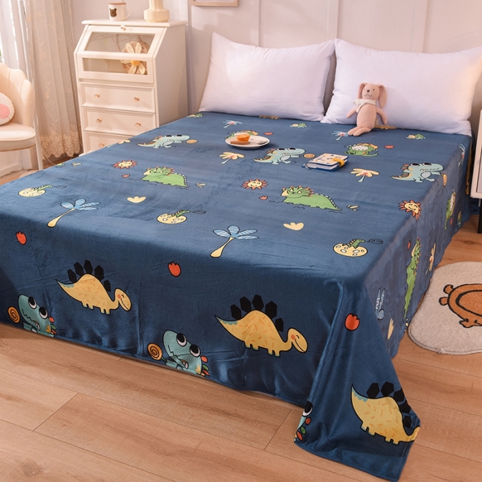 91家纺网 家纺一手货源 找家纺 甜之梦 2025新款水晶绒单品印花床单 呆萌恐龙