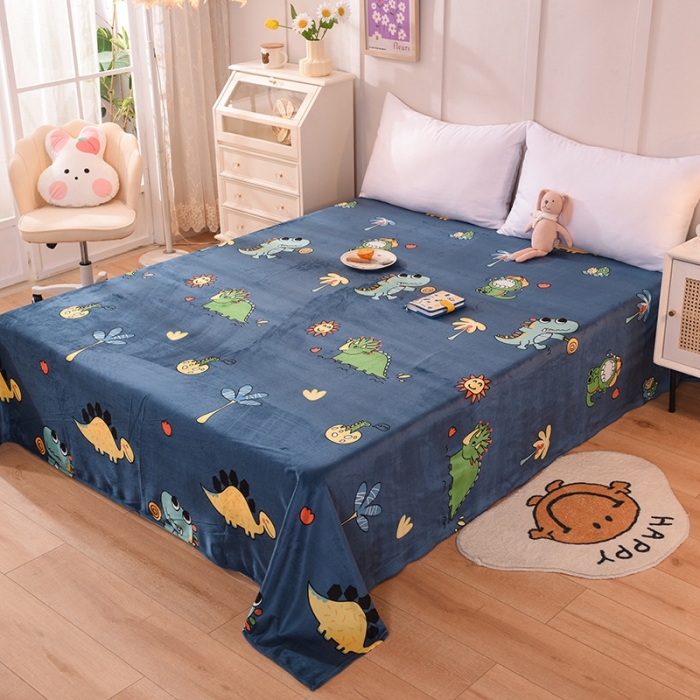 91家纺网 家纺一手货源 找家纺 甜之梦 2025新款水晶绒单品印花床单 呆萌恐龙