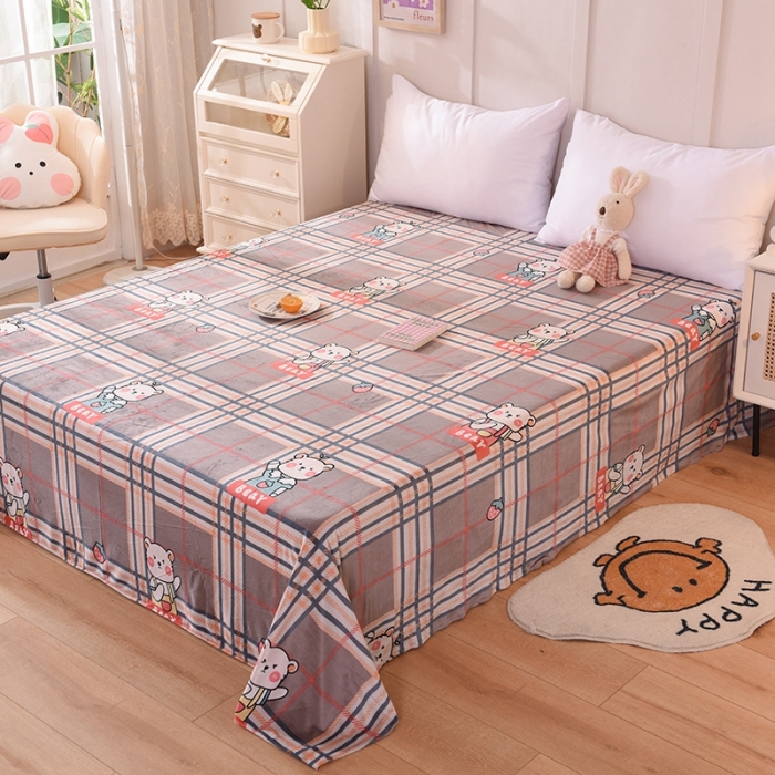 91家纺网 家纺一手货源 找家纺 甜之梦 2025新款水晶绒单品印花床单 格子萌熊