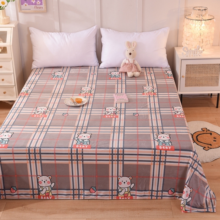 91家纺网 家纺一手货源 找家纺 甜之梦 2025新款水晶绒单品印花床单 格子萌熊