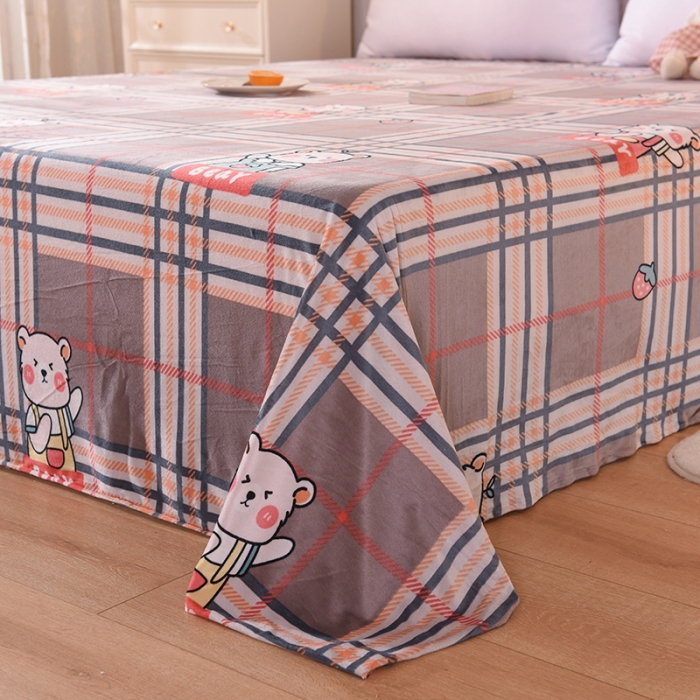 91家纺网 家纺一手货源 找家纺 甜之梦 2025新款水晶绒单品印花床单 格子萌熊