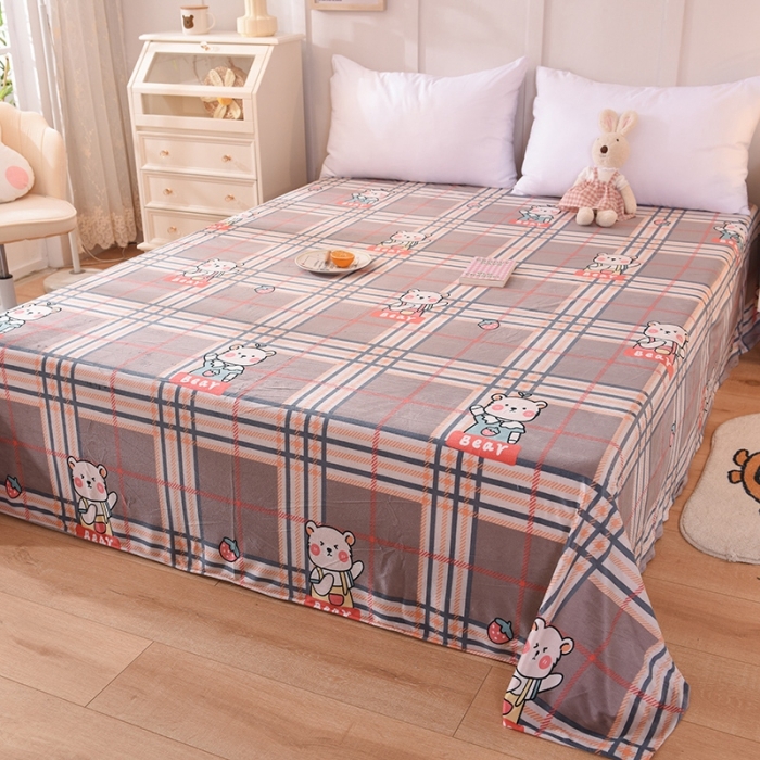 91家纺网 家纺一手货源 找家纺 甜之梦 2025新款水晶绒单品印花床单 格子萌熊