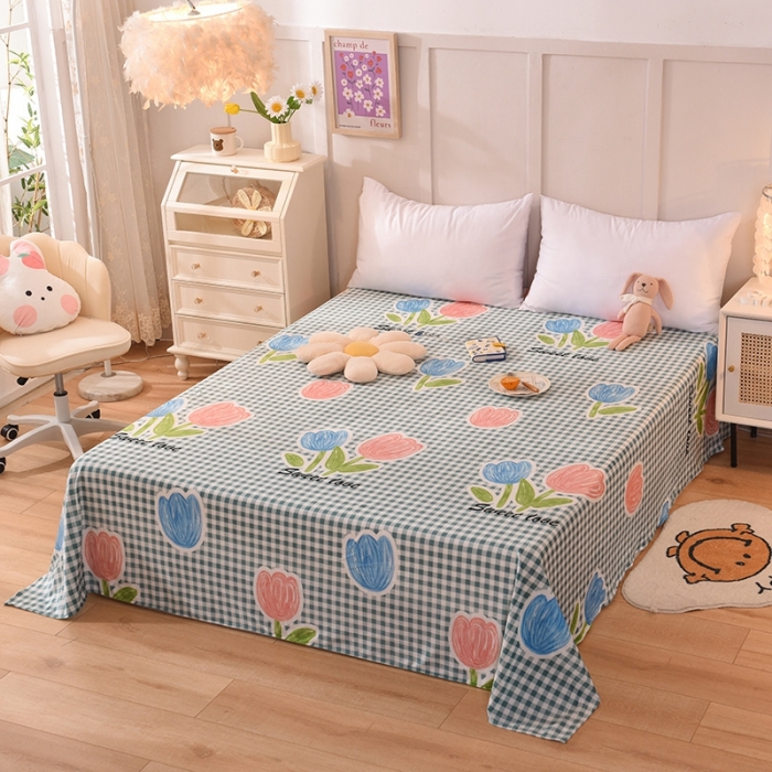 91家纺网 家纺一手货源 找家纺 甜之梦 2025新款水晶绒单品印花床单 格子三瓣花