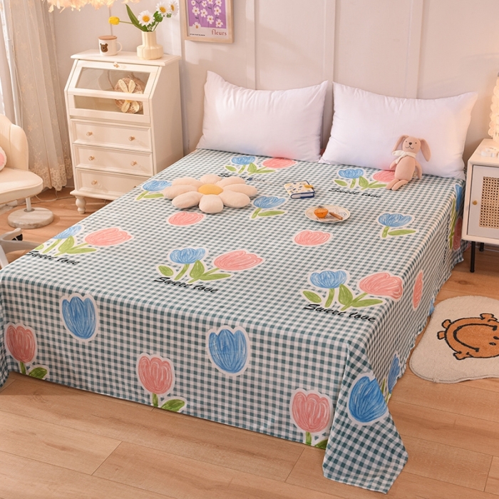 91家纺网 家纺一手货源 找家纺 甜之梦 2025新款水晶绒单品印花床单 格子三瓣花