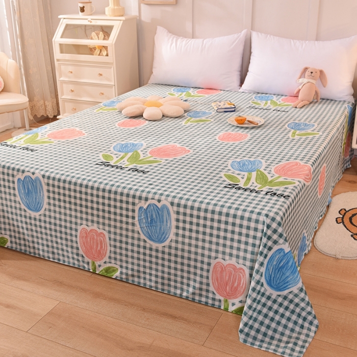 91家纺网 家纺一手货源 找家纺 甜之梦 2025新款水晶绒单品印花床单 格子三瓣花