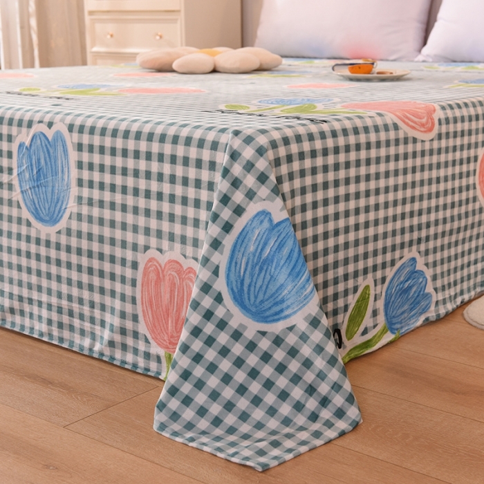 91家纺网 家纺一手货源 找家纺 甜之梦 2025新款水晶绒单品印花床单 格子三瓣花