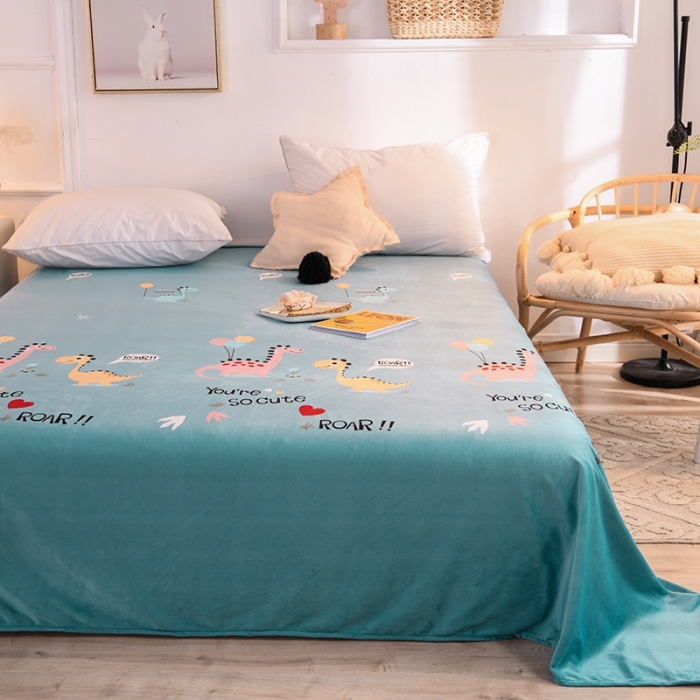 91家纺网 家纺一手货源 找家纺 甜之梦 2025新款水晶绒单品印花床单 小恐龙蓝