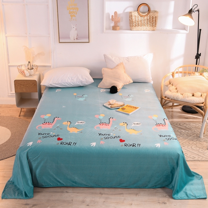 91家纺网 家纺一手货源 找家纺 甜之梦 2025新款水晶绒单品印花床单 小恐龙蓝