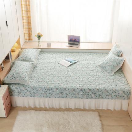 91家纺网 家纺一手货源 找家纺 美优兰 2025新款全棉防滑榻榻米炕垫纯棉床盖三件套花冉绿
