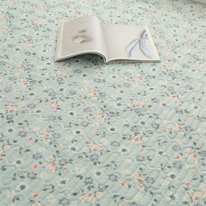 91家纺网 家纺一手货源 找家纺 美优兰 2025新款全棉防滑榻榻米炕垫纯棉床盖三件套花冉绿