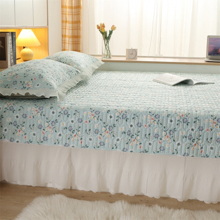 91家纺网 家纺一手货源 找家纺 美优兰 2025新款全棉防滑榻榻米炕垫纯棉床盖三件套花冉绿