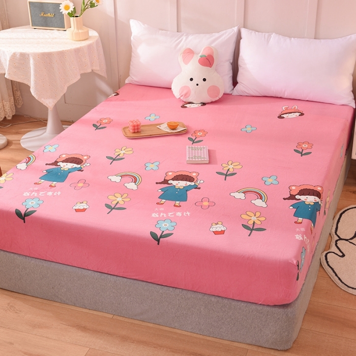 91家纺网 家纺一手货源 找家纺 甜之梦 2025新款水晶绒单品印花床笠 彩虹女孩