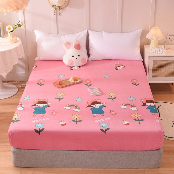 91家纺网 家纺一手货源 找家纺 甜之梦 2025新款水晶绒单品印花床笠 彩虹女孩