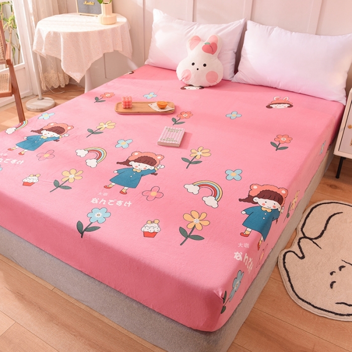 91家纺网 家纺一手货源 找家纺 甜之梦 2025新款水晶绒单品印花床笠 彩虹女孩