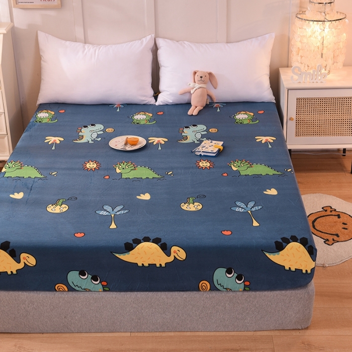 91家纺网 家纺一手货源 找家纺 甜之梦 2025新款水晶绒单品印花床笠 呆萌恐龙