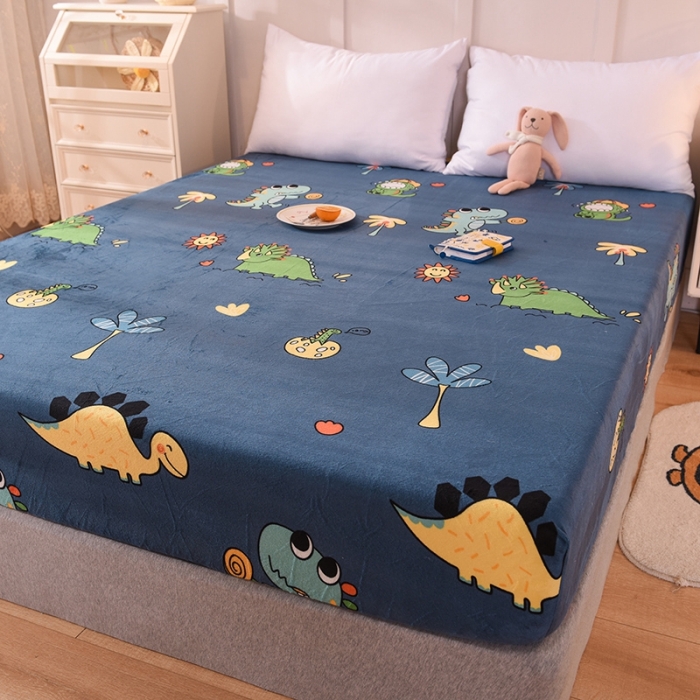 91家纺网 家纺一手货源 找家纺 甜之梦 2025新款水晶绒单品印花床笠 呆萌恐龙