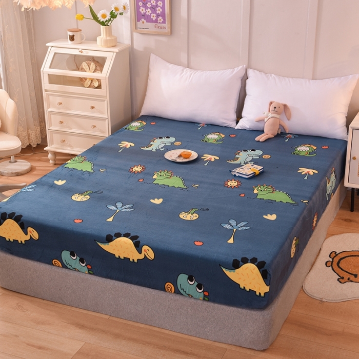 91家纺网 家纺一手货源 找家纺 甜之梦 2025新款水晶绒单品印花床笠 呆萌恐龙