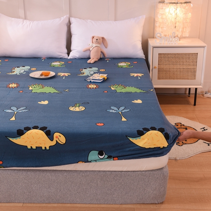 91家纺网 家纺一手货源 找家纺 甜之梦 2025新款水晶绒单品印花床笠 呆萌恐龙