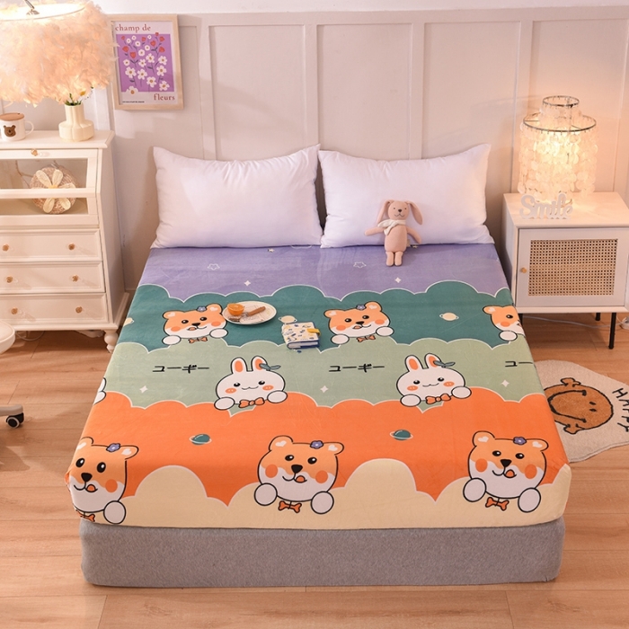 91家纺网 家纺一手货源 找家纺 甜之梦 2025新款水晶绒单品印花床笠 动物家族